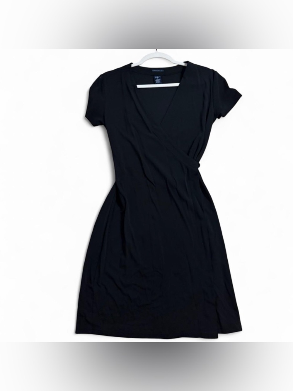 Classic Black Wrap-Style Short Sleeve Dress